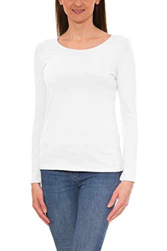 Alkato Damen Langarm Shirt mit O-Ausschnitt, Farbe: Weiß, Größe: M von Alkato