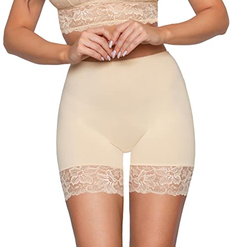 Alkato Damen Longpants mit Spitze Unterhose mit Bein Miederpants Rock Boxershorts, Farbe: Beige, Größe: L von Alkato