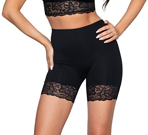 Alkato Damen Longpants mit Spitze Unterhose mit Bein Miederpants Rock Boxershorts, Farbe: Schwarz, Größe: 3XL von Alkato