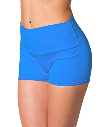 Alkato Damen Sport Shorts mit Hohem Bund Hotpants Radlerhose Long Shorts, Farbe: Blau, Größe: 38 von Alkato