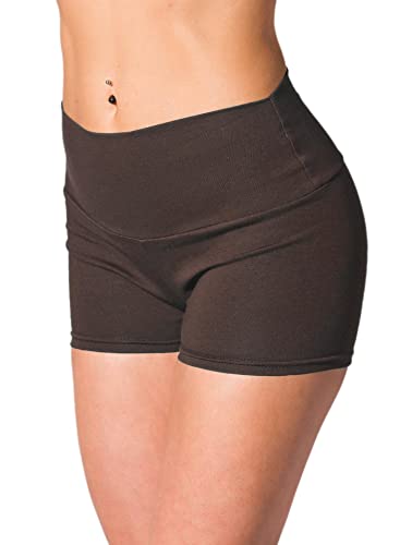 Alkato Damen Sport Shorts mit Hohem Bund Hotpants Radlerhose Long Shorts, Farbe: Braun, Größe: 36 von Alkato