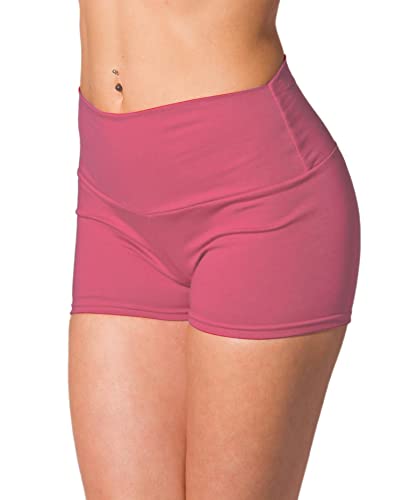 Alkato Damen Sport Shorts mit Hohem Bund Hotpants Radlerhose Long Shorts, Farbe: Dunkelrosa, Größe: 40 von Alkato