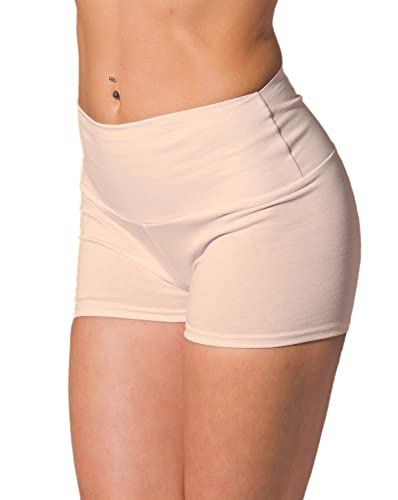 Alkato Damen Sport Shorts mit Hohem Bund Hotpants Radlerhose Long Shorts, Farbe: Hellbeige, Größe: 36 von Alkato