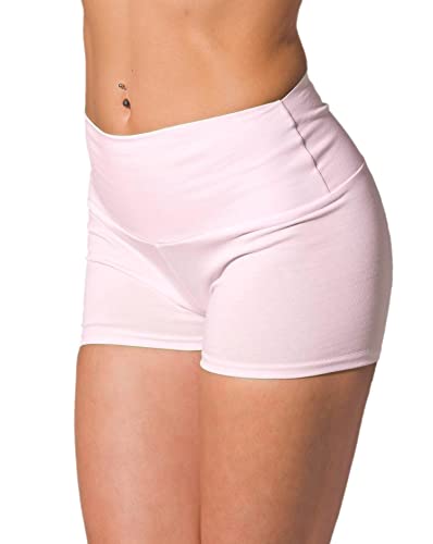 Alkato Damen Sport Shorts mit Hohem Bund Hotpants Radlerhose Long Shorts, Farbe: Hellrosa, Größe: 36 von Alkato