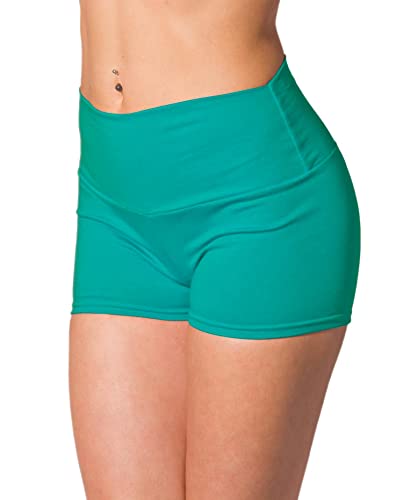 Alkato Damen Sport Shorts mit Hohem Bund Hotpants Radlerhose Long Shorts, Farbe: Petrolgrün, Größe: 36 von Alkato
