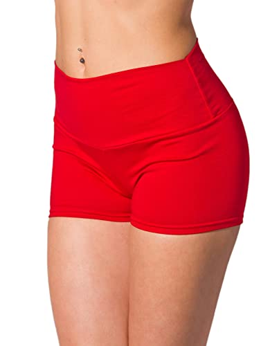 Alkato Damen Sport Shorts mit Hohem Bund Hotpants Radlerhose Long Shorts, Farbe: Rot, Größe: 40 von Alkato