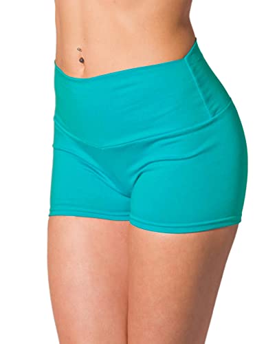 Alkato Damen Sport Shorts mit Hohem Bund Hotpants Radlerhose Long Shorts, Farbe: Türkis, Größe: 38 von Alkato