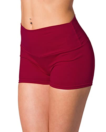 Alkato Damen Sport Shorts mit Hohem Bund Hotpants Radlerhose Long Shorts, Farbe: Weinrot, Größe: 36 von Alkato