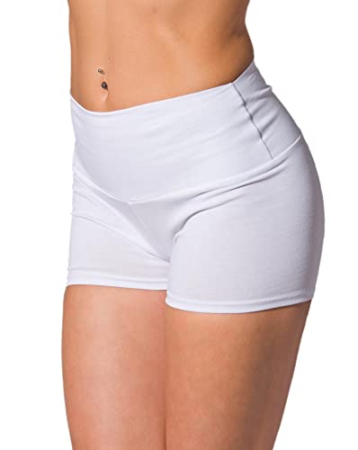 Alkato Damen Sport Shorts mit Hohem Bund Hotpants Radlerhose Long Shorts, Farbe: Weiß, Größe: 38 von Alkato