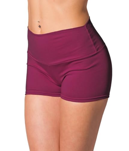 Alkato Damen Sport Shorts mit Hohem Bund Hotpants Radlerhose, Farbe: Burgund, Größe: 38 von Alkato