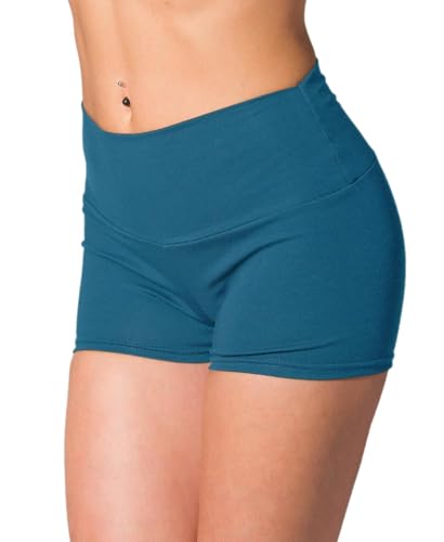 Alkato Damen Sport Shorts mit Hohem Bund Hotpants Radlerhose, Farbe: Dunkel Petrolgrün, Größe: 40 von Alkato