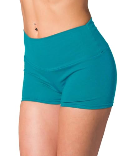 Alkato Damen Sport Shorts mit Hohem Bund Hotpants Radlerhose, Farbe: Hell Petrolgrün, Größe: 40 von Alkato