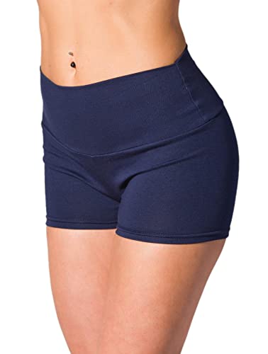 Alkato Damen Sport Shorts mit Hohem Bund Hotpants Radlerhose Long Shorts, Farbe: Dunkelblau, Größe: 42 von Alkato