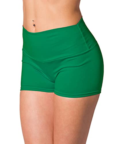 Alkato Damen Sport Shorts mit Hohem Bund Hotpants Radlerhose Long Shorts, Farbe: Grasgrün, Größe: 38 von Alkato