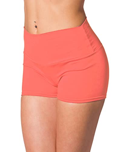 Alkato Damen Sport Shorts mit Hohem Bund Hotpants Radlerhose Long Shorts, Farbe: Koralle, Größe: 36 von Alkato