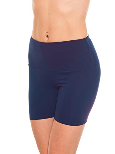 Alkato Damen Sport Shorts mit Hohem Bund Hotpants Radlerhose Long Shorts, Farbe: Long Shorts Dunkelblau, Größe: 36 von Alkato