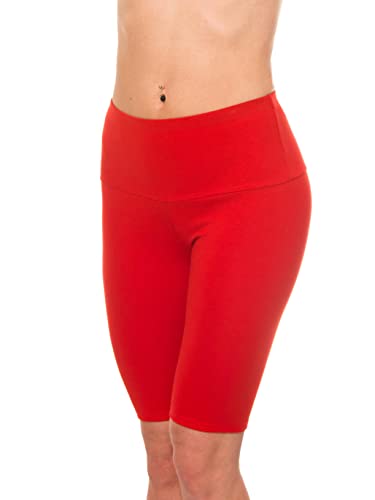 Alkato Damen Sport Shorts mit Hohem Bund Hotpants Radlerhose Long Shorts, Farbe: Radlerhose Rot, Größe: 42 von Alkato