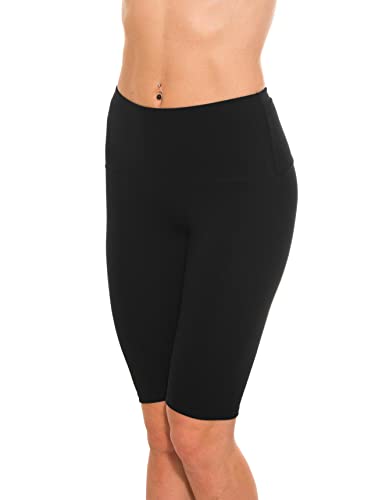 Alkato Damen Sport Shorts mit Hohem Bund Hotpants Radlerhose Long Shorts, Farbe: Radlerhose Schwarz, Größe: 40 von Alkato