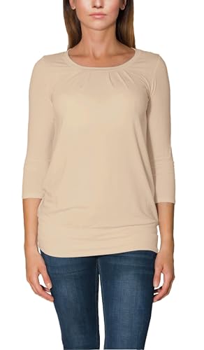 Alkato Damen Viskose Shirt 3/4 Arm Longshirt Top, Farbe: Beige, Größe: M von Alkato
