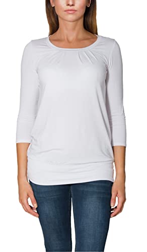 Alkato Damen Viskose Shirt 3/4 Arm Longshirt Top, Farbe: Weiß, Größe: L von Alkato