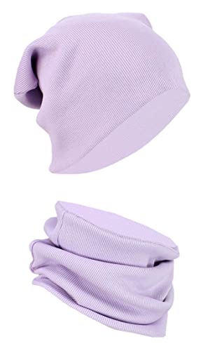 Alkato Unisex Beanie Mütze und Schal Set Uni, Farbe: Rippstoff Lila, Größe: Einheitsgröße von Alkato