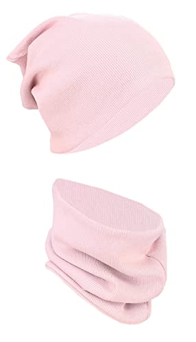 Alkato Unisex Beanie Mütze und Schal Set Uni, Farbe: Rippstoff Puderrosa, Größe: Einheitsgröße von Alkato