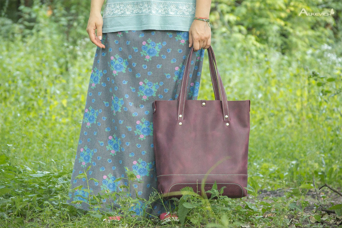 Tote Leder Frau Tasche Marsala Shopper Für Mädchen von AlkevichLeather