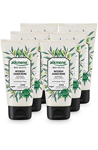 alkmene Handcreme mit Bio Olive - Intensiv Creme für sehr trockene Hände - vegane Olivenöl Intensivcreme ohne Silikone, Parabene, Mineralöl, PEGs, SLS & SLES - Hautpflege im 6er Pack (6x 75 ml) von Alkmene