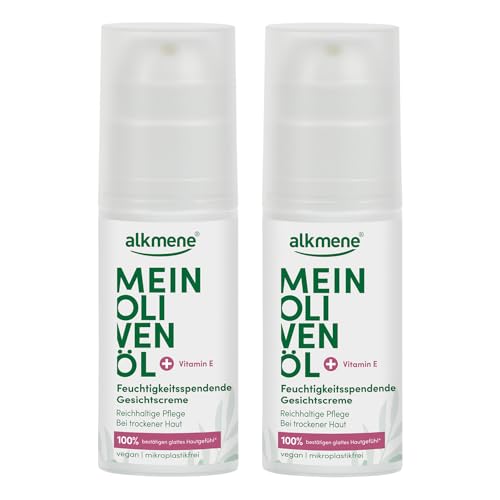 alkmene 2x Gesichtscreme trockene Haut 50 ml - 100% bestätigen glattes Hautgefühl - Feuchtigkeitscreme Gesicht vegan mit Olivenöl - Trockene Haut Gesicht - Moisturizer face - Gesichtscreme Damen von Alkmene