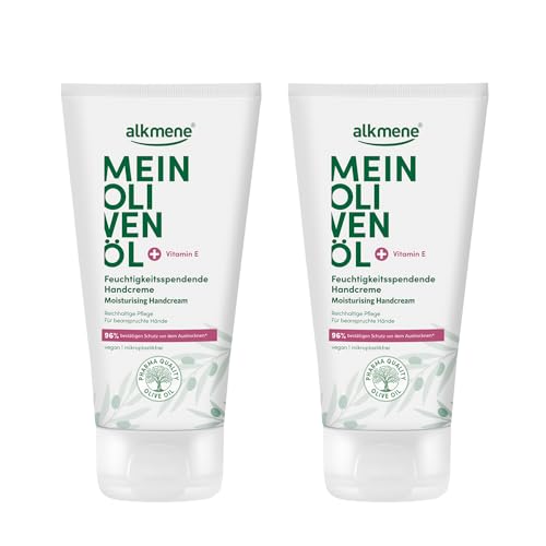 alkmene 2x Handcreme für sehr trockene Hände 75 ml - 96% bestätigen Schutz vor dem Austrocknen - Feuchtigkeitsspendende Hand Creme mit Olivenöl - Handcreme Männer & Frauen - Handpflege vegan von Alkmene