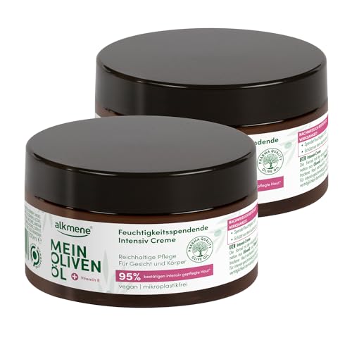 alkmene 2x Intensiv Hautcreme trockene Haut 200 ml - 95% bestätigen intensiv gepflegte Haut - Creme trockene Haut mit Olivenöl - Feuchtigkeitscreme Körper Männer & Frauen - Feuchtigkeit Creme vegan von Alkmene