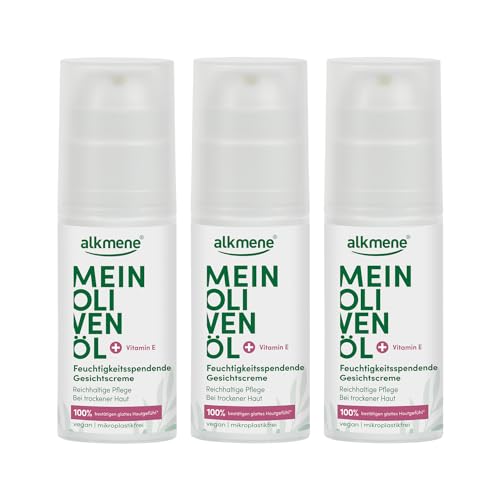 alkmene 3x Gesichtscreme trockene Haut 50 ml - 100% bestätigen glattes Hautgefühl - Feuchtigkeitscreme Gesicht vegan mit Olivenöl - Trockene Haut Gesicht - Moisturizer face - Gesichtscreme Damen von Alkmene