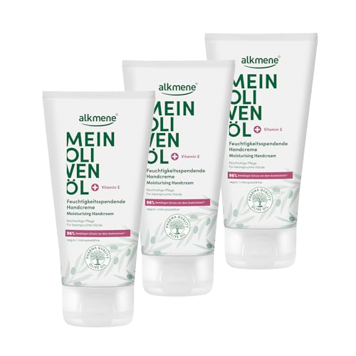 alkmene 3x Handcreme für sehr trockene Hände 75 ml - 96% bestätigen Schutz vor dem Austrocknen - Feuchtigkeitsspendende Hand Creme mit Olivenöl - Handcreme Männer & Frauen - Handpflege vegan von Alkmene