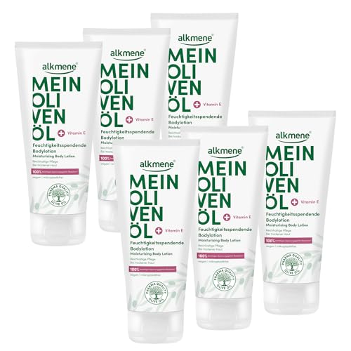 alkmene 6x Bodylotion trockene Haut 200 ml - 100% bestätigen Spannungsgefühl Reduktion - Body Lotion Damen & Herren mit Olivenöl - Feuchtigkeitslotion vegan - Körperlotion für sehr trockene Haut von Alkmene