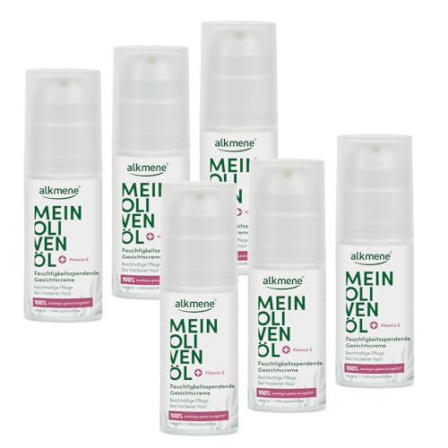 alkmene 6x Gesichtscreme trockene Haut 50 ml - 100% bestätigen glattes Hautgefühl - Feuchtigkeitscreme Gesicht vegan mit Olivenöl - Trockene Haut Gesicht - Moisturizer face - Gesichtscreme Damen von Alkmene