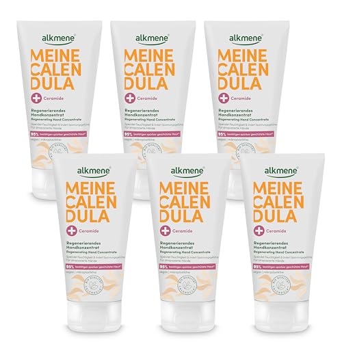 alkmene 6x Regenerierendes Handkonzentrat mit Calendula für strapazierte Hände 75 ml - Handcreme für sehr trockene & rissige Hände - vegane Hand Creme für Männer & Frauen - Handpflege von Alkmene