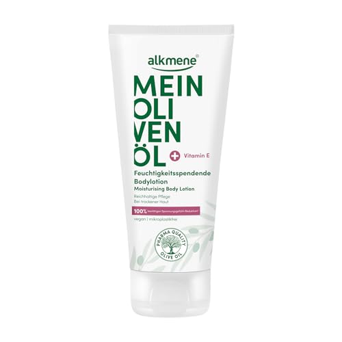 alkmene Bodylotion trockene Haut 200 ml - 100% bestätigen Spannungsgefühl Reduktion - Body Lotion Damen & Herren mit Olivenöl - Feuchtigkeitslotion vegan - Körperlotion für sehr trockene Haut von Alkmene