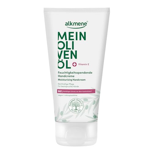 alkmene Handcreme für sehr trockene Hände 75 ml - 96% bestätigen Schutz vor dem Austrocknen - Feuchtigkeitsspendende Hand Creme mit Olivenöl - Handcreme Männer & Frauen - Handpflege vegan von Alkmene