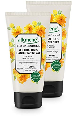 alkmene Handkonzentrat mit Bio Calendula - Reichhaltige Handcreme für sehr trockene Hände & rissige Hände - vegane Creme ohne Silikone, Parabene, Mineralöl, PEGs, SLS & SLES im 2er Pack (2x 75 ml) alkmene Handkonzentrat mit Bio Calendula - Reichhaltige Handcreme für sehr trockene Hände & rissige Hände - vegane Creme ohne Silikone, Parabene, Mineralöl, PEGs, SLS & SLES im 2er Pack (2x 75 ml) von Alkmene