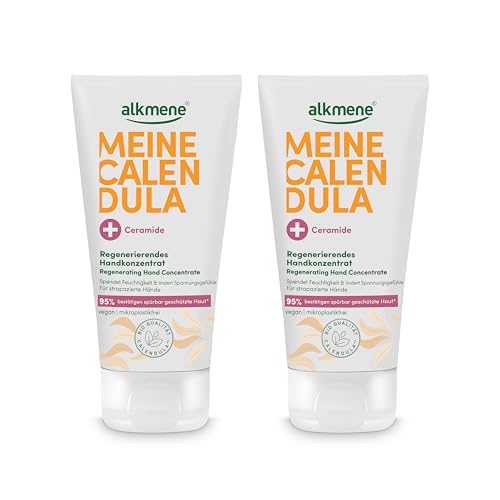 alkmene 2x Regenerierendes Handkonzentrat mit Calendula für strapazierte Hände 75 ml - Handcreme für sehr trockene & rissige Hände - vegane Hand Creme für Männer & Frauen - Handpflege von Alkmene
