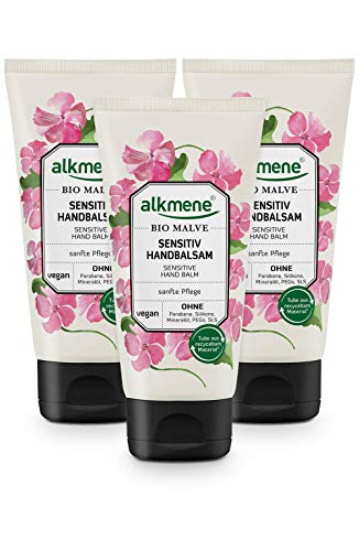 alkmene Handbalsam mit Bio Malve - Sensitiv Handcreme für empfindliche & trockene Hände - vegane Creme ohne Silikone, Parabene, Mineralöl, PEGs, SLS & SLES - Hautpflege im 3er Pack (3x 75 ml) von Alkmene