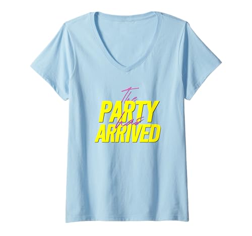 Damen The Party Has Arrived | Malle Daydrinking Cheers Frontprint T-Shirt mit V-Ausschnitt Damen The Party Has Arrived | Malle Daydrinking Cheers Frontprint T-Shirt mit V-Ausschnitt von Alkohol Design - Bar Party Urlaub Karneval Saufen