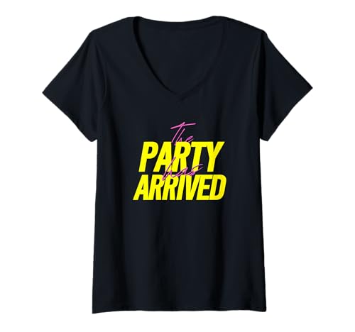 Damen The Party Has Arrived | Malle Daydrinking Cheers Frontprint T-Shirt mit V-Ausschnitt Damen The Party Has Arrived | Malle Daydrinking Cheers Frontprint T-Shirt mit V-Ausschnitt von Alkohol Design - Bar Party Urlaub Karneval Saufen