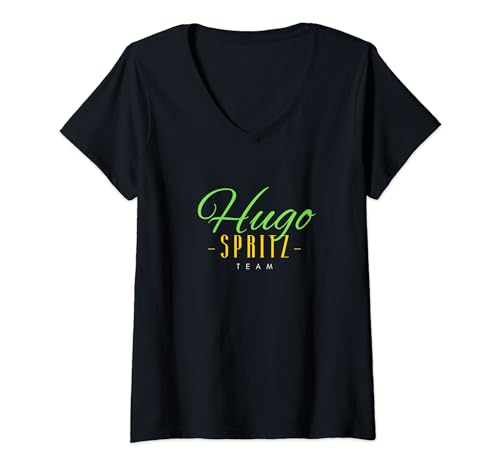 Damen Hugo Spritz Team | Holunder Sommer Sekt Prosecco Cocktail T-Shirt mit V-Ausschnitt von Alkohol Designs - Bar Party Urlaub Karneval Saufen