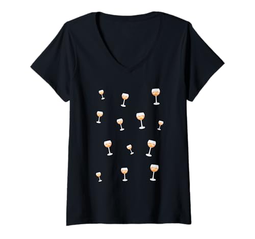Damen Hallöchen Aperölchen T-Shirt mit V-Ausschnitt von Alkohol Party Cocktail Geschenke