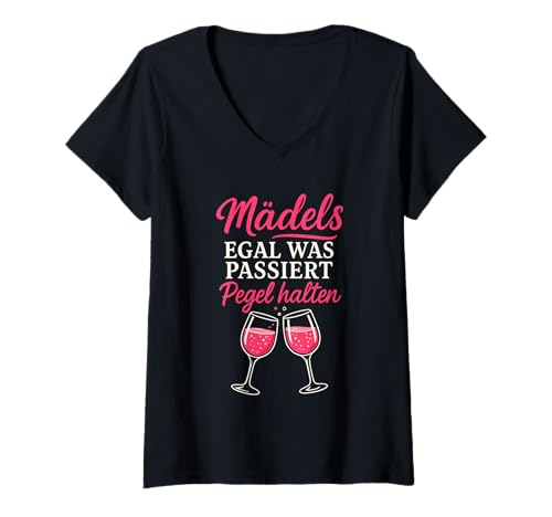 Damen Mädels Egal Was Passiert Pegel Halten - Pegel T-Shirt mit V-Ausschnitt Damen Mädels Egal Was Passiert Pegel Halten - Pegel T-Shirt mit V-Ausschnitt von Alkohol Party Disco Polterabend