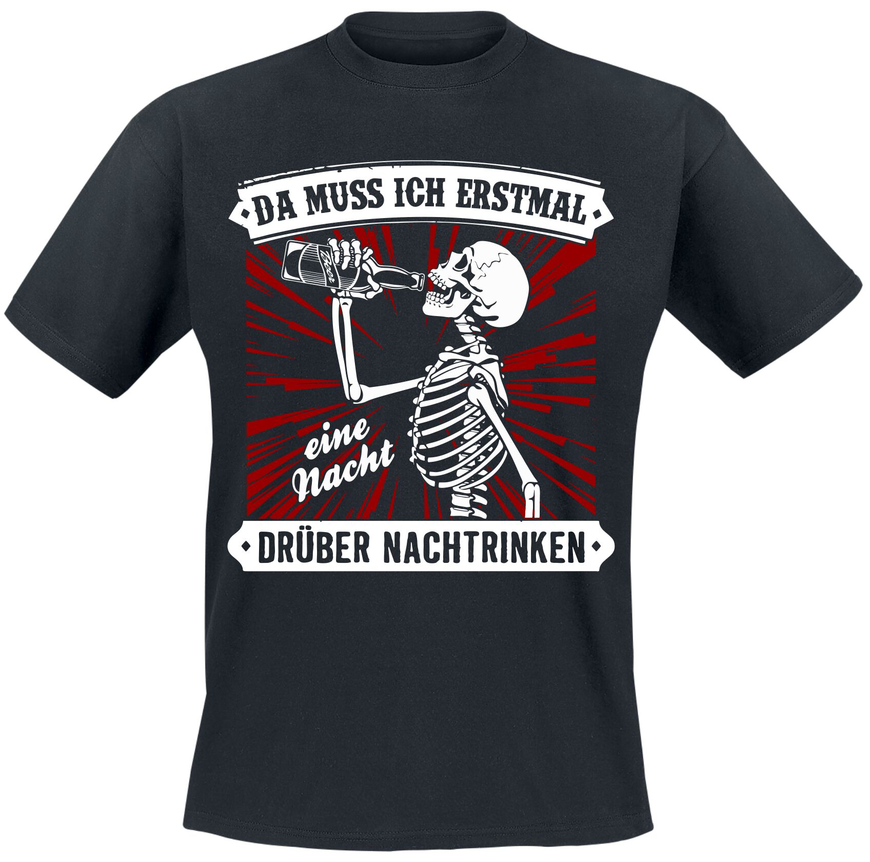 Alkohol & Party Skull - da muss ich erstmal eine Nacht drüber nachtrinken T-Shirt schwarz in 4XL von Alkohol & Party