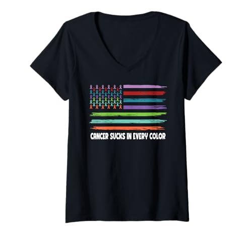 Damen Krebs saugt in jedem Farbkämpfer | Funk Cancer T-Shirt mit V-Ausschnitt Damen Krebs saugt in jedem Farbkämpfer | Funk Cancer T-Shirt mit V-Ausschnitt von All Cancer Ribbon Apparel & Cancer Awareness