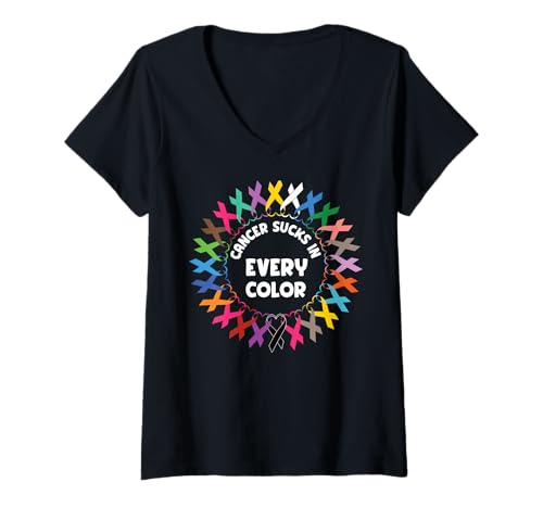 Damen Krebs saugt jede Farbe an Fighter | Funk Cancer T-Shirt mit V-Ausschnitt von All Cancer Ribbon Apparel & Cancer Awareness