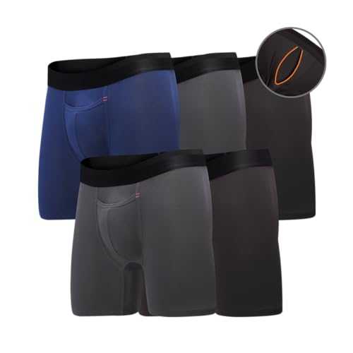 All Citizens Amazon Exclusive Advanced Ball Pouch Unterwäsche für Herren, patentierte Boxershorts, atmungsaktiv, kein Hochrutschen, 5er-Pack: 2 x Schwarz, 2 x Dunkelgrau, 1 x Blau, Large von All Citizens